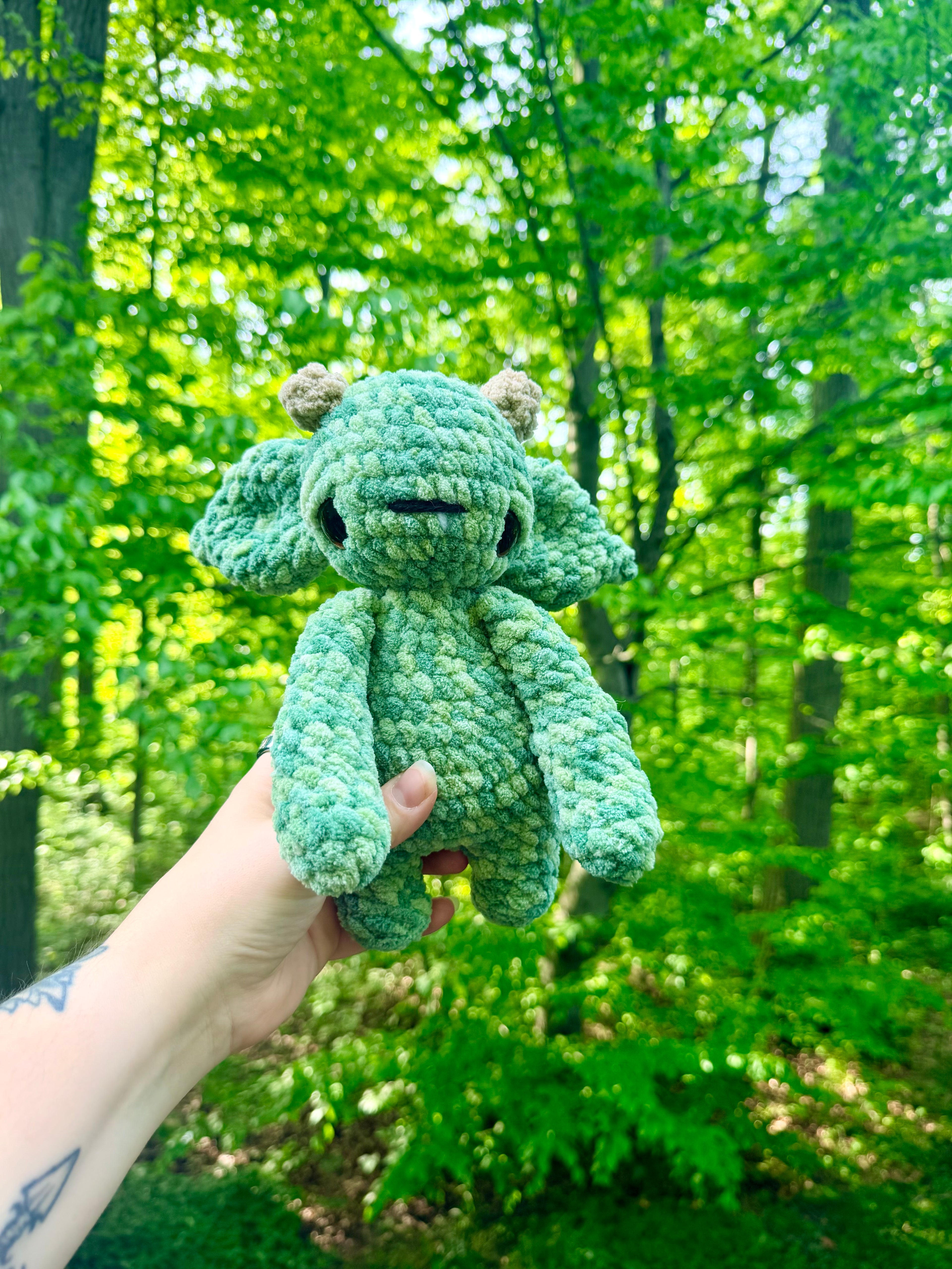 Forest Troll Crochet Plushie – Green & Tan
