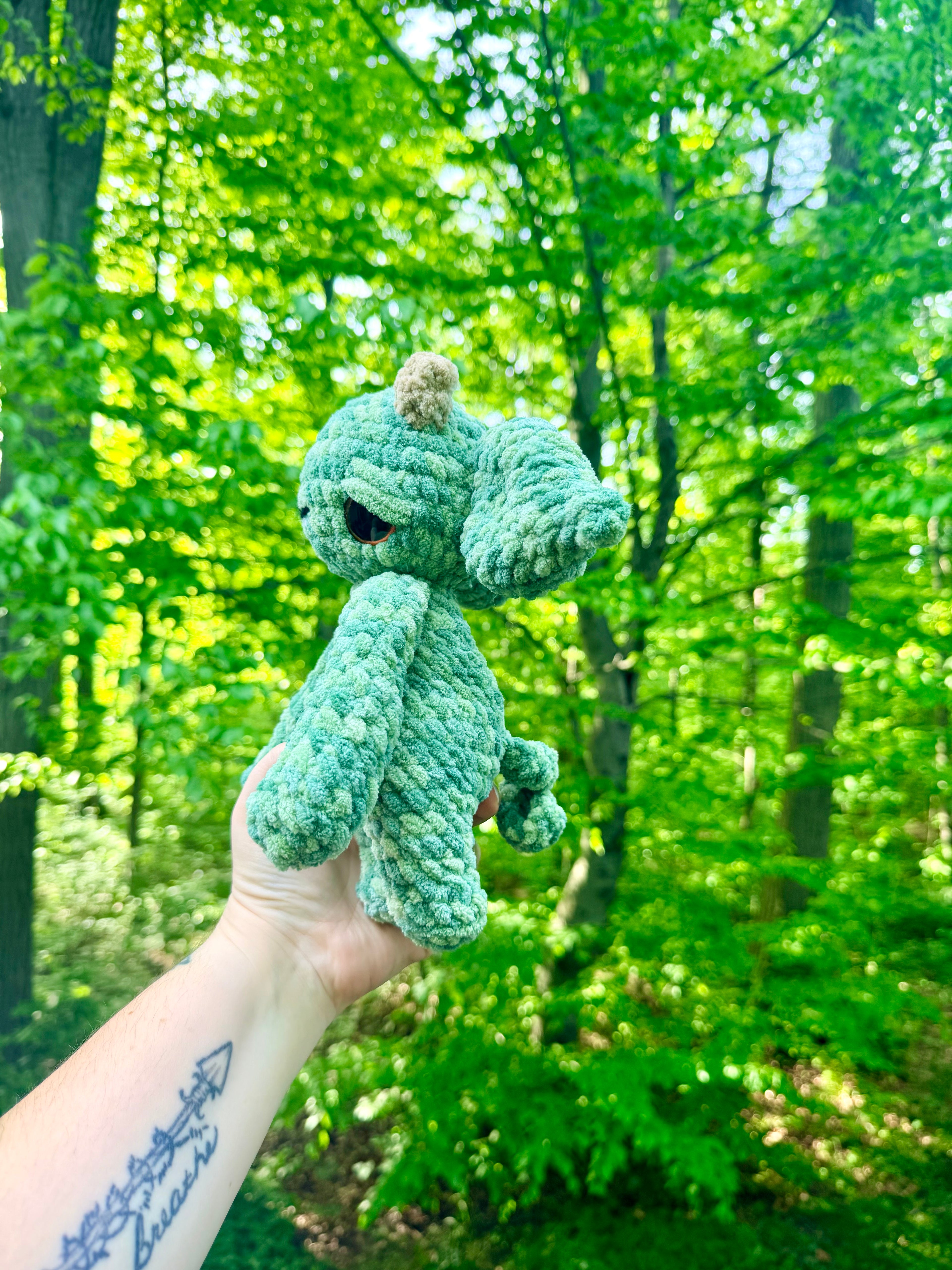 Forest Troll Crochet Plushie – Green & Tan