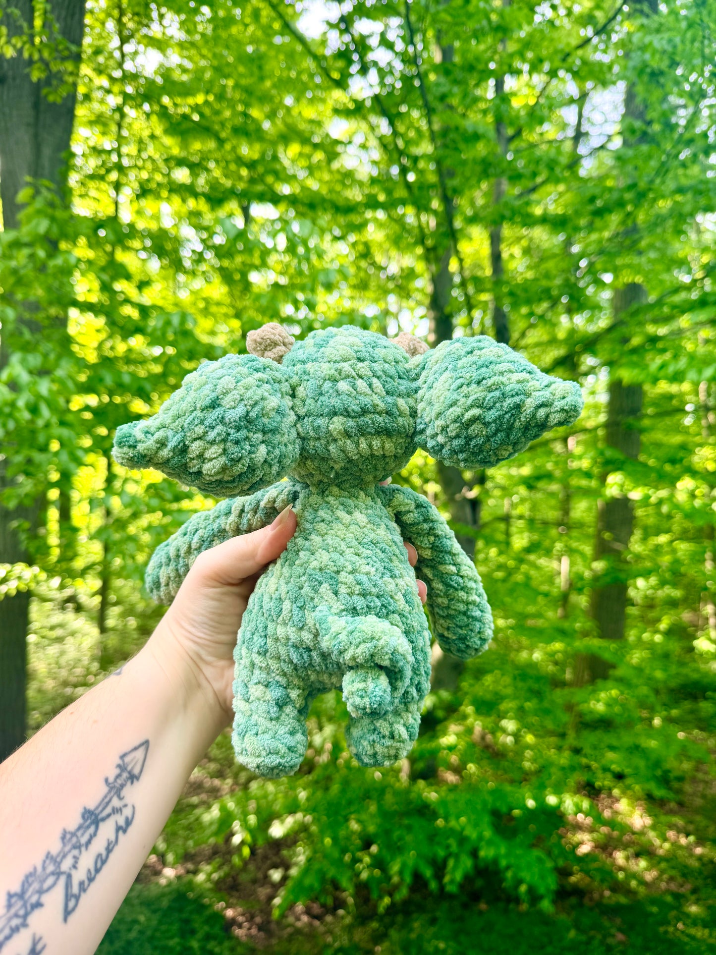 Forest Troll Crochet Plushie – Green & Tan