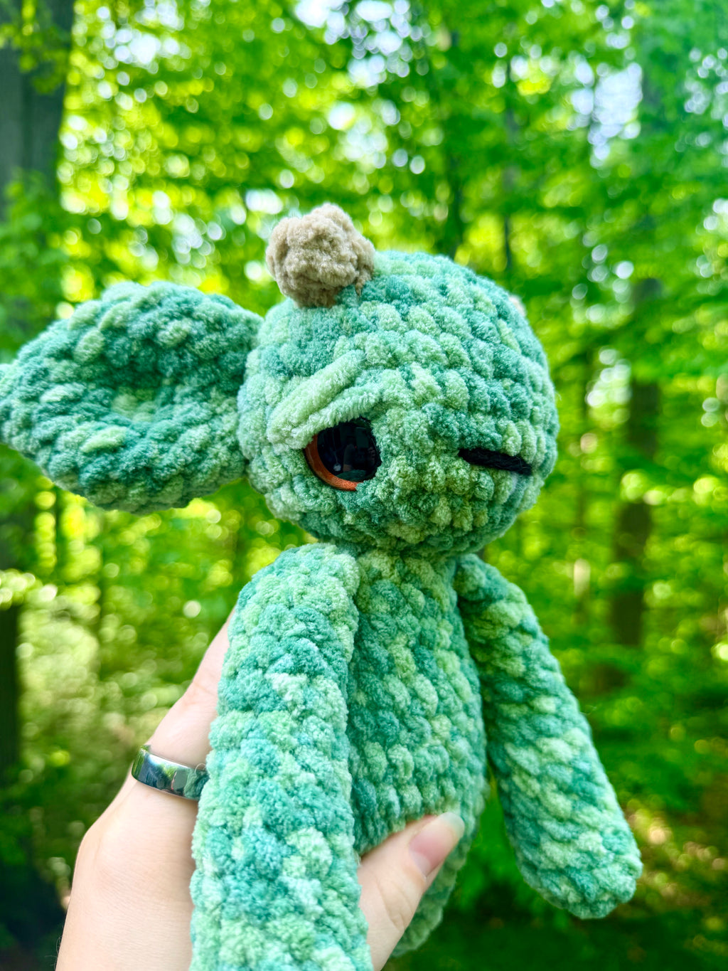 Forest Troll Crochet Plushie – Green & Tan