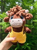 Highland Cow Crochet Plush in Overalls