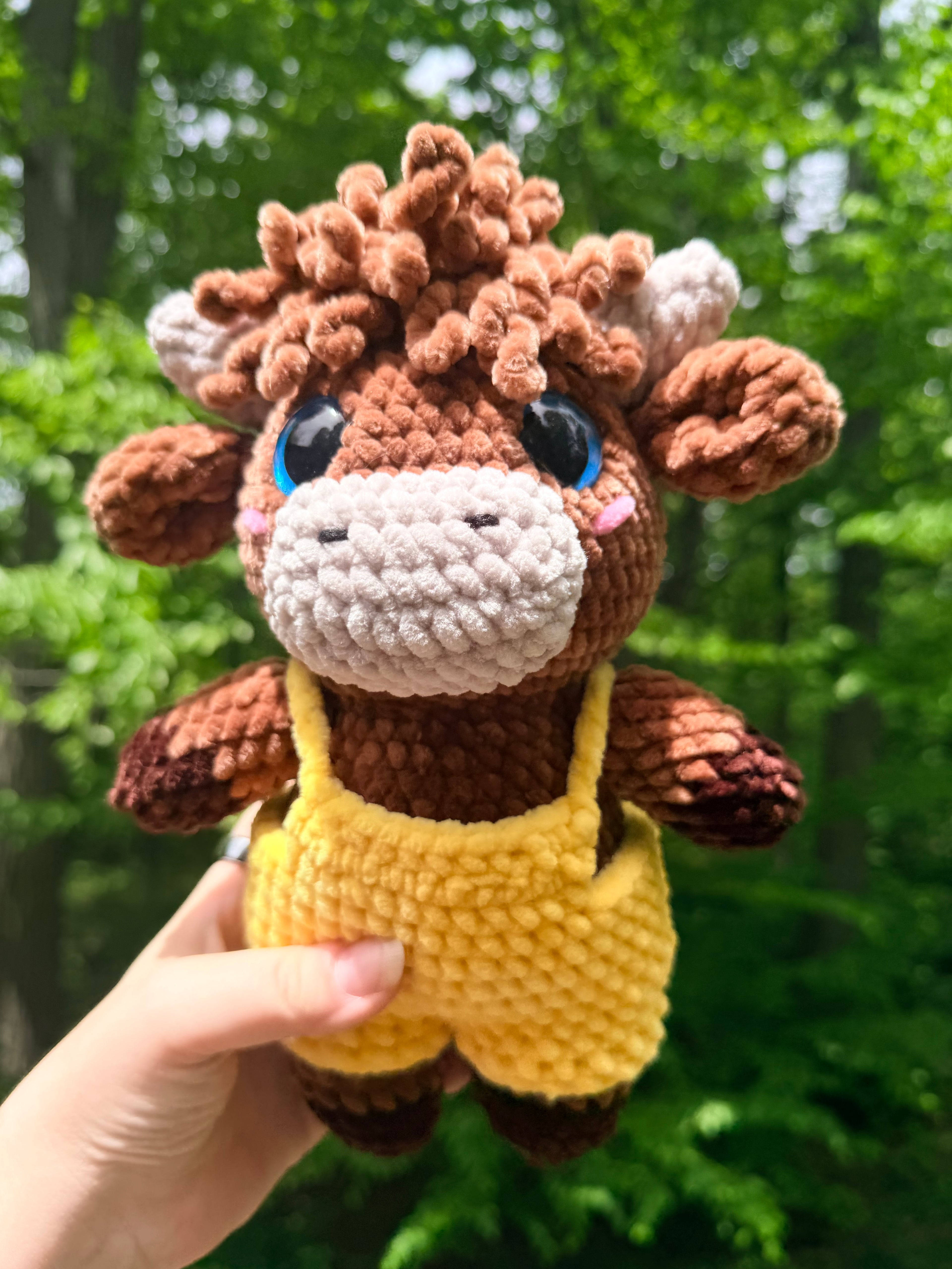Highland Cow Crochet Plush in Overalls