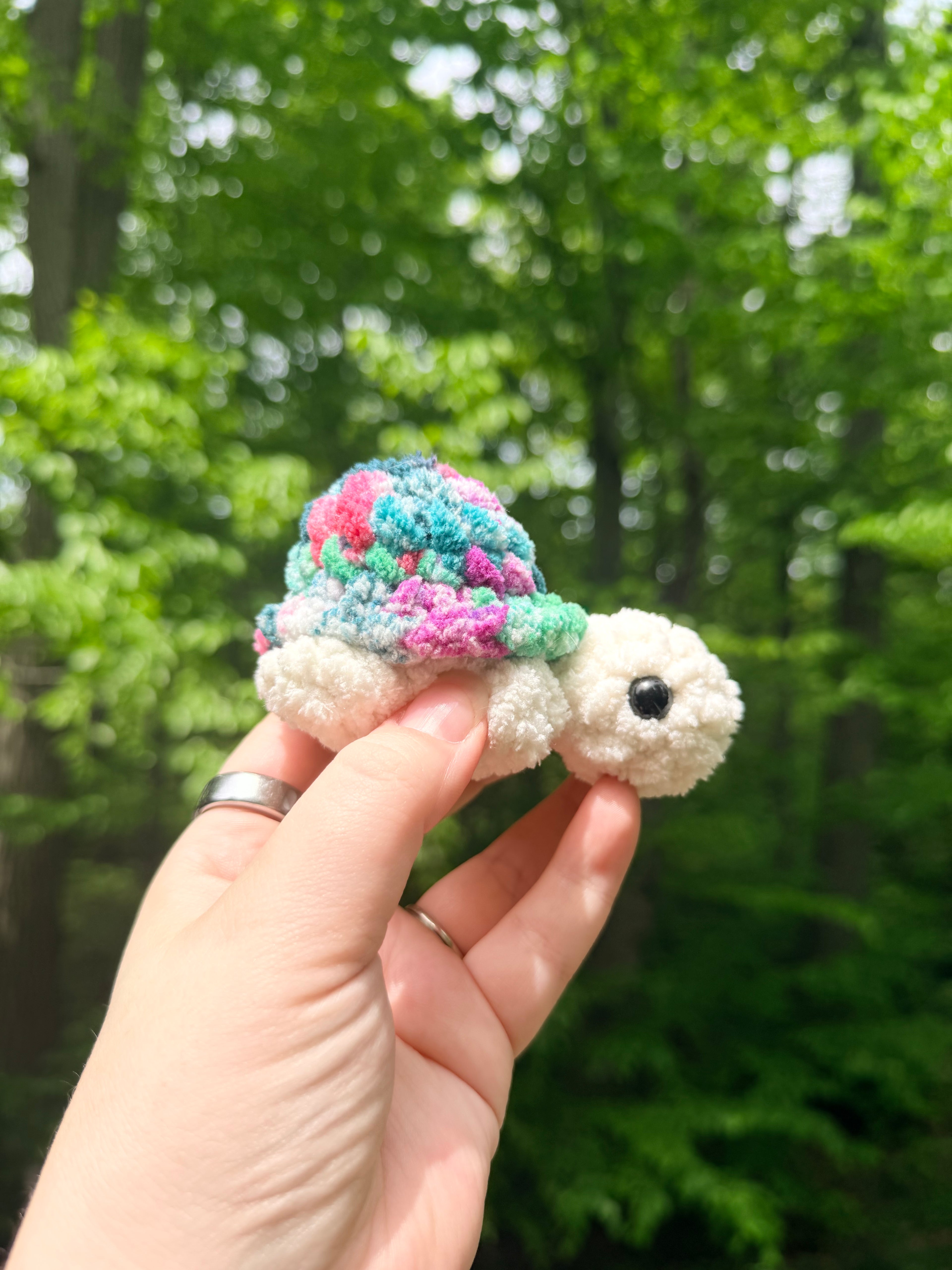 Turtle Hatchling Crochet Plush – Rainbow Shell